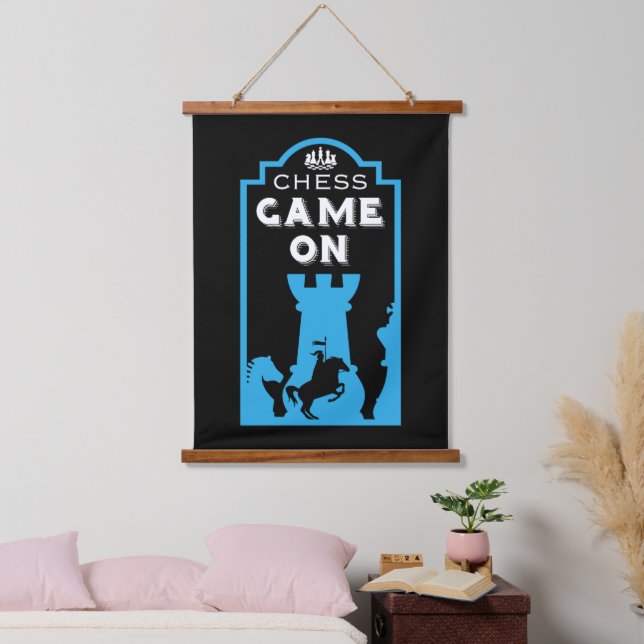 Tapiz Con Marco De Madera Jugadores De Ajedrez Competitivos (Dormitorio)
