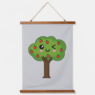Tapiz Con Marco De Madera Kawaii feliz árbol de manzanas