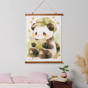 Tapiz Con Marco De Madera Kawaii Panda Kid Leer libro