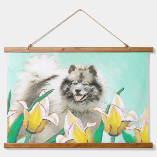 Tapiz Con Marco De Madera Keeshond en tulipanes pintando arte original del p