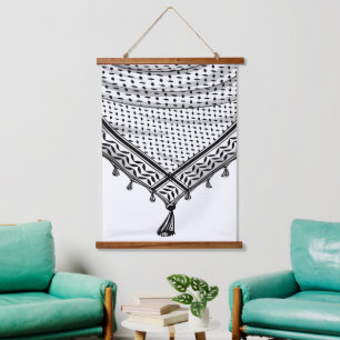 Tapiz Con Marco De Madera Keffiyeh palestino Scarf tejido tradicional