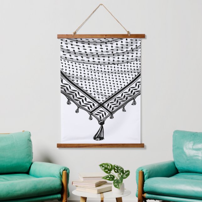 Tapiz Con Marco De Madera Keffiyeh palestino Scarf tejido tradicional (Sala de estar)