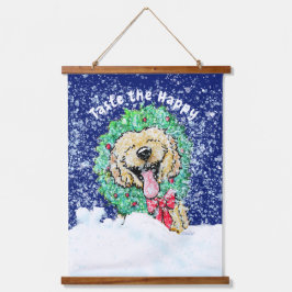 Tapiz Con Marco De Madera KiniArt DoodleMoji Goldendoodle Navidad