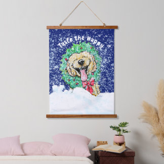 Tapiz Con Marco De Madera KiniArt DoodleMoji Goldendoodle Navidad 