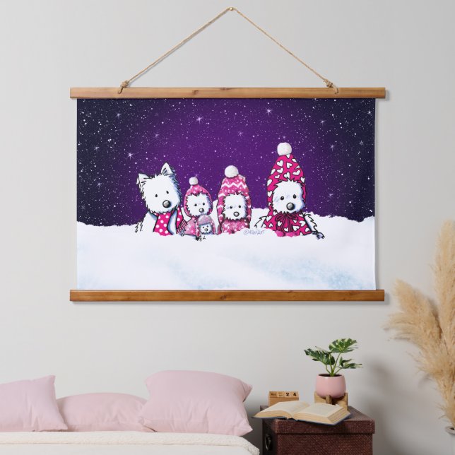 Tapiz Con Marco De Madera KiniArt Westies de Navidad de Invierno (Dormitorio)
