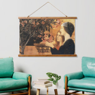 Tapiz Con Marco De Madera Klimt Dos Chicas con Oleandro Art Nouveau