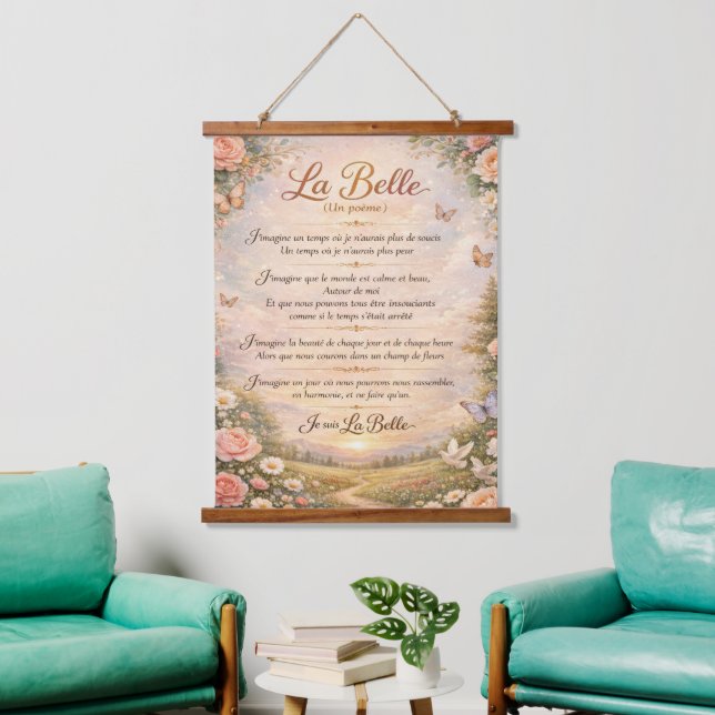 Tapiz Con Marco De Madera La Belle (Un poème) on Wooden Tapestry (Sala de estar)
