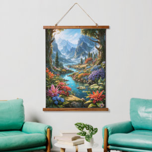 Tapiz Con Marco De Madera La encantadora tierra de Kalakoff AI Art de Xzendo