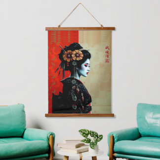 Tapiz Con Marco De Madera La Flor de Geisha – Elegancia Japonesa Atemporal