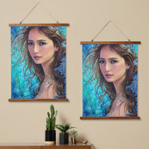 Tapiz Con Marco De Madera La mujer azul y las olas Arte abstracto