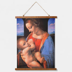 Tapiz Con Marco De Madera La Virgen María Amamantando al Niño Cristo-324