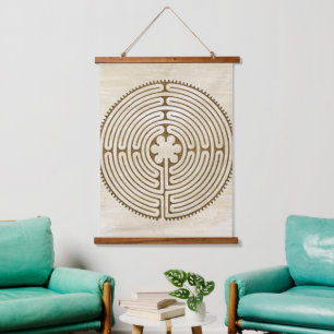 Tapiz Con Marco De Madera Laberinto de Chartres - Símbolo espiritual Antigüe