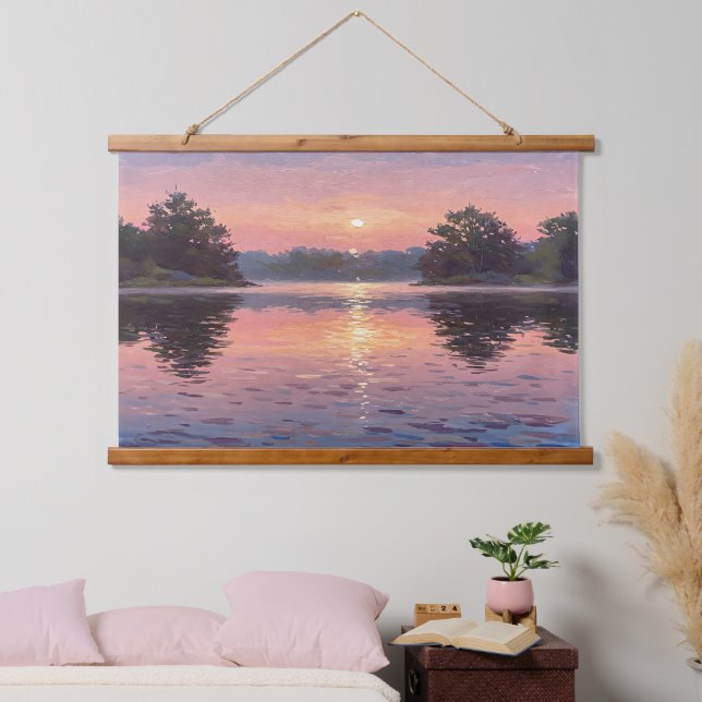Tapiz Con Marco De Madera Lake During Dusk (Dormitorio)