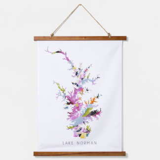 Tapiz Con Marco De Madera Lake Norman LKN Map Silhouette Wall Art