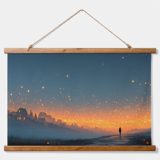 Tapiz Con Marco De Madera Lantern Sky – Magical Halloween Night Wall Poster (Anverso )