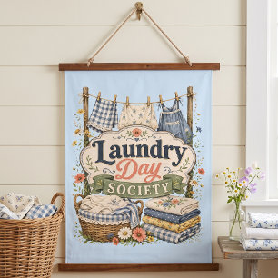 Tapiz Con Marco De Madera Laundry Day Society Cottagecore Florales