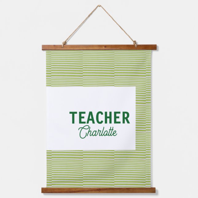 Tapiz Con Marco De Madera Lemon green white stripes teacher professor name c (Anverso)