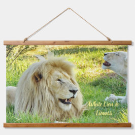 Tapiz Con Marco De Madera ¡León blanco y leona en la pared tapada de madera!