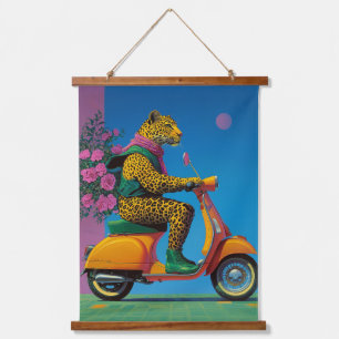 Tapiz Con Marco De Madera Leopard on Wheels: Un paseo elegante,