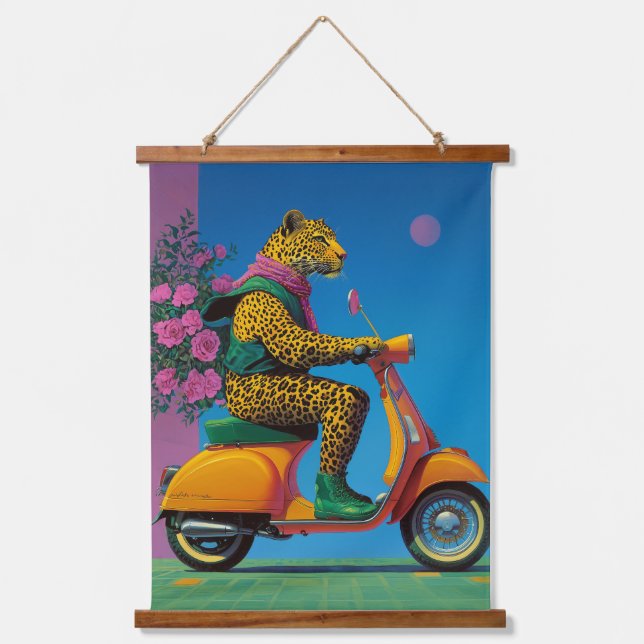 Tapiz Con Marco De Madera Leopard on Wheels: Un paseo elegante, (Anverso)