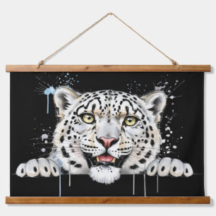 Tapiz Con Marco De Madera Leopardo de las Nieves en Acuarela