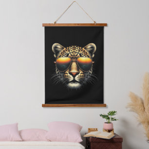 Tapiz Con Marco De Madera Leopardo genial que lleva gafas de sol Leopardo el