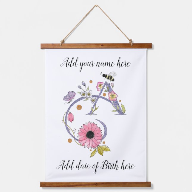 Tapiz Con Marco De Madera Letra A decorada por personalizable (Anverso)