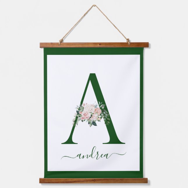Tapiz Con Marco De Madera Letra A Floral Monograma (Anverso)