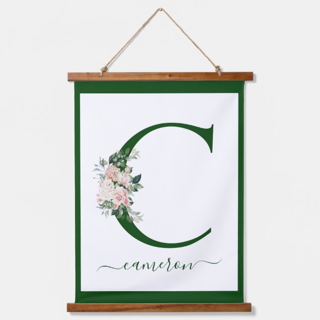 Tapiz Con Marco De Madera Letra C Floral Monograma (Anverso)
