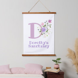Tapiz Con Marco De Madera Letra D más nombre con un diseño floral