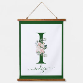 Tapiz Con Marco De Madera Letra I Floral Monograma