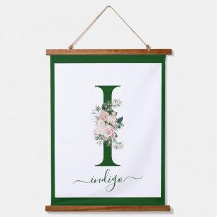 Tapiz Con Marco De Madera Letra I Floral Monograma