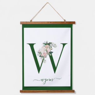 Tapiz Con Marco De Madera Letra W Floral Monograma