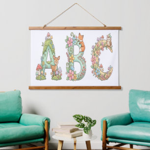 Tapiz Con Marco De Madera Letras caprichosas del bosque ABC con adorables an