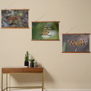 Tapiz Con Marco De Madera Libélulas Doradas Fotográficas