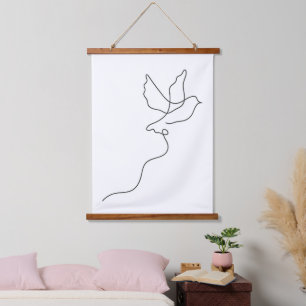 Tapiz Con Marco De Madera Libertad en una línea – Paloma minimalista