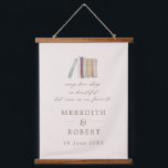 Tapiz Con Marco De Madera Libros todos los Bodas personalizados de historias<br><div class="desc">Un tapiz de regalo boda para los amantes de los libros que incluyen libros de acuarela y la popular cita "cada historia de amor es hermosa pero la nuestra es nuestra favorita" en el tipo de letra moderna de caligrafía. Personaliza con los nombres de recién casados y la fecha de...</div>
