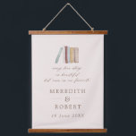 Tapiz Con Marco De Madera Libros todos los Bodas personalizados de historias<br><div class="desc">Un tapiz de regalo boda para los amantes de los libros que incluyen libros de acuarela y la popular cita "cada historia de amor es hermosa pero la nuestra es nuestra favorita" en el tipo de letra moderna de caligrafía. Personaliza con los nombres de recién casados y la fecha de...</div>