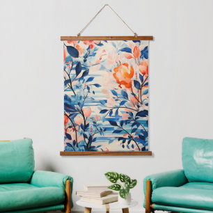 Tapiz Con Marco De Madera Lienzo de flores en acuarela a pleno florecimiento