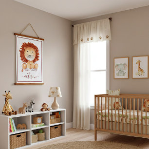 Tapiz Con Marco De Madera Lindo león dibujado a mano personalizado para niño