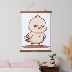 Tapiz Con Marco De Madera Lindo Pájaro Bebé Gruñón Kawaii Dibujo Animado