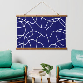 Tapiz Con Marco De Madera Línea de arte: Blanco sobre azul oscuro