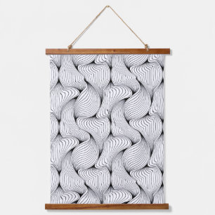 Tapiz Con Marco De Madera Líneas entrelazadas únicas en blanco y negro