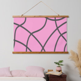 Tapiz Con Marco De Madera Líneas: gris en rosa suave