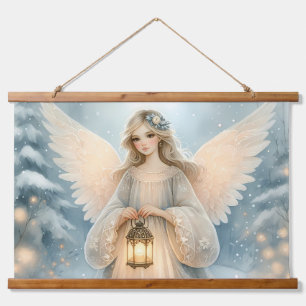 Tapiz Con Marco De Madera Linterna angelical celestial de invierno de gracia