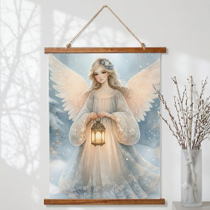 Tapiz Con Marco De Madera Linterna angelical celestial de invierno de gracia