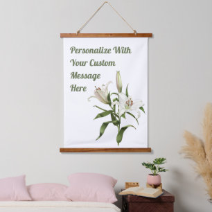 Tapiz Con Marco De Madera Lirios Blancos Arte Botánico Floral Personalizado