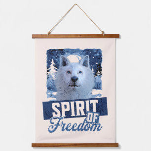 Tapiz Con Marco De Madera Lobo Ártico Espíritu de Libertad Diseño de Vida Si
