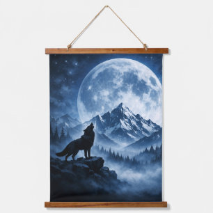 Tapiz Con Marco De Madera Lobo del Desierto Místico Bajo la Luna