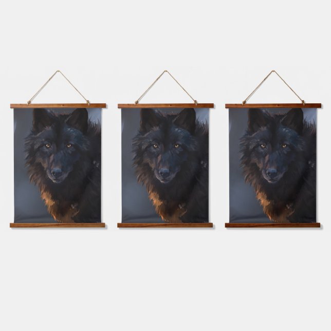 Tapiz Con Marco De Madera lobo negro (Triple)